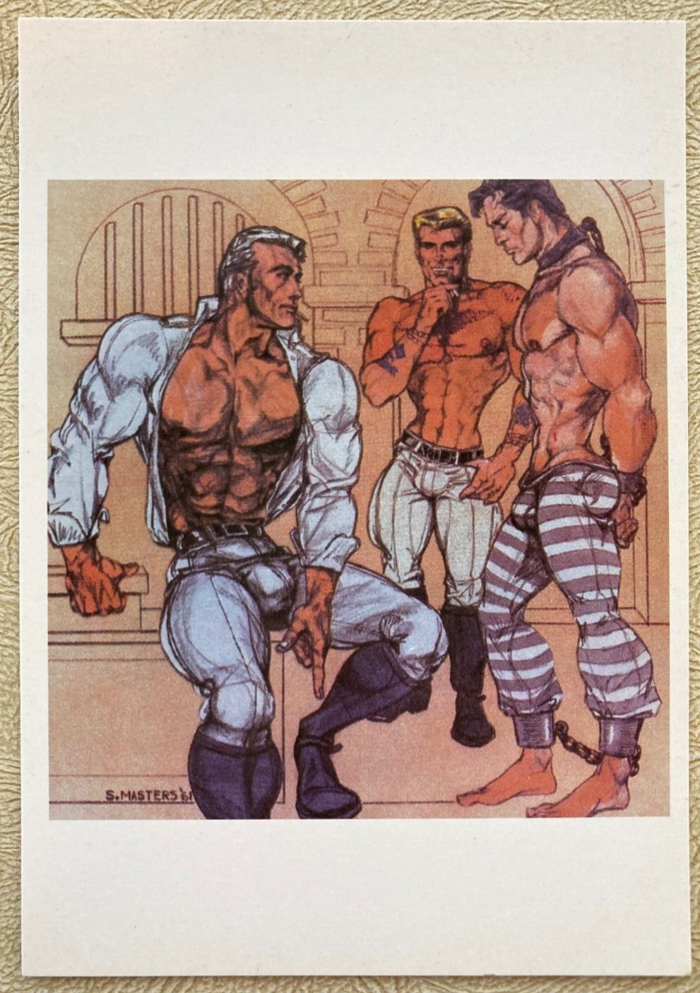 Beefcake Steve Masters Muscular Men In Prison Postcard 6 1/4\