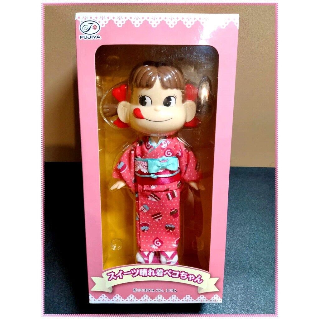 RARE Original Fujiya Peko Chan in Pink Cake Candy Dessert Kimono Doll