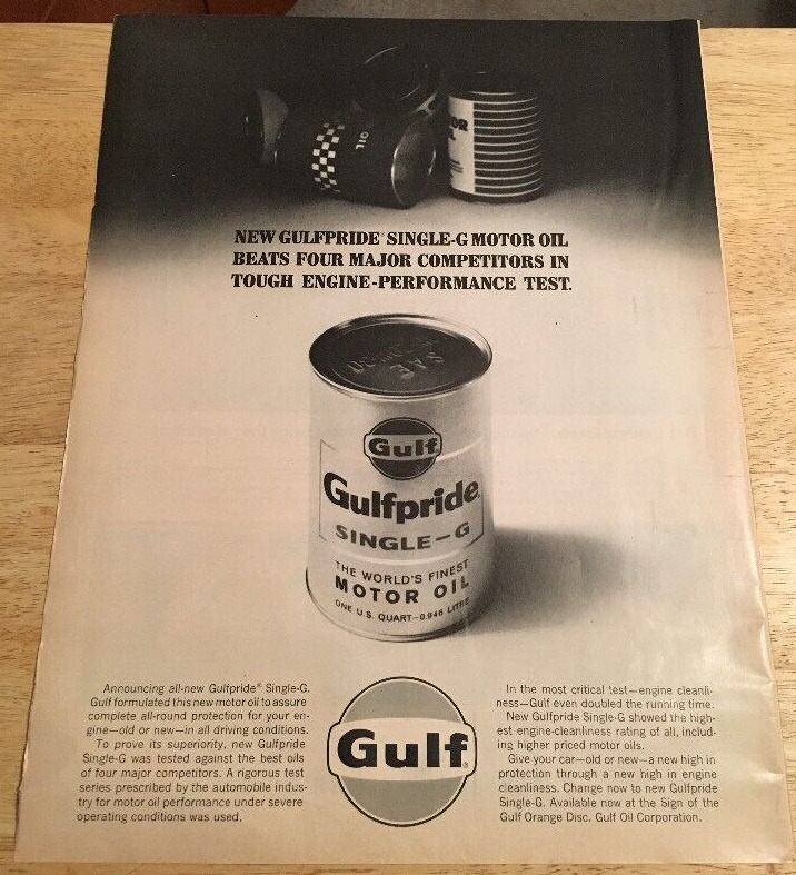 1964 GULF MOTOR OIL / GENERAL ELECTRIC - Vintage Magazine 2-sided Print Ads