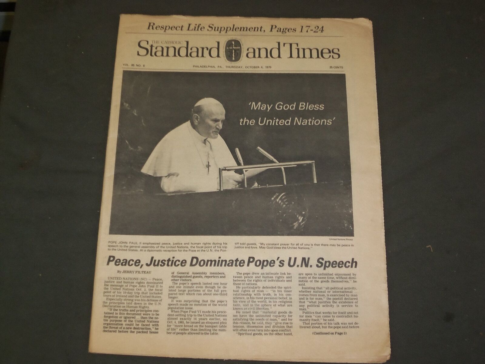 1979 OCT 4 CATHOLIC STANDARD AND TIMES NEWSPAPER - POPE U.N. SPEECH - NP 3209