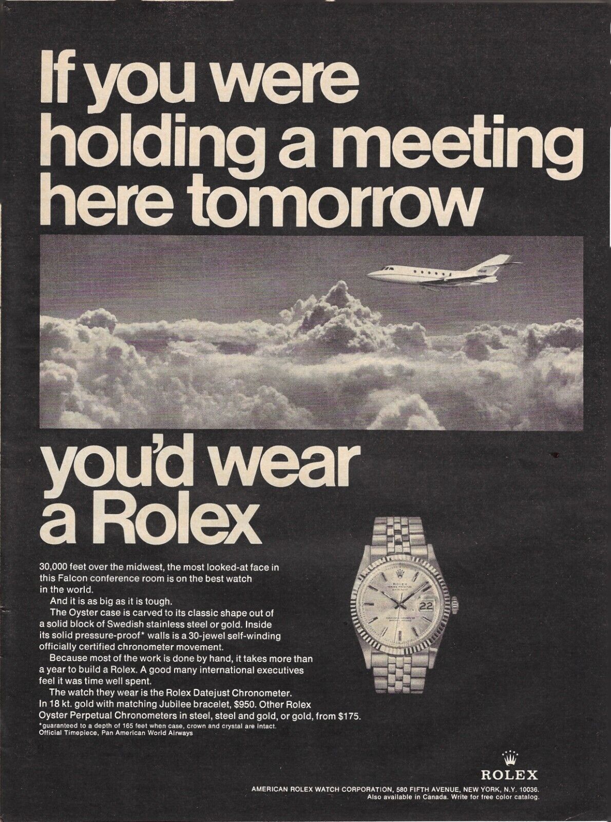 1967 Rolex Datejust If You Were Holding Meeting Jet Watch Photo VINTAGE PRINT AD