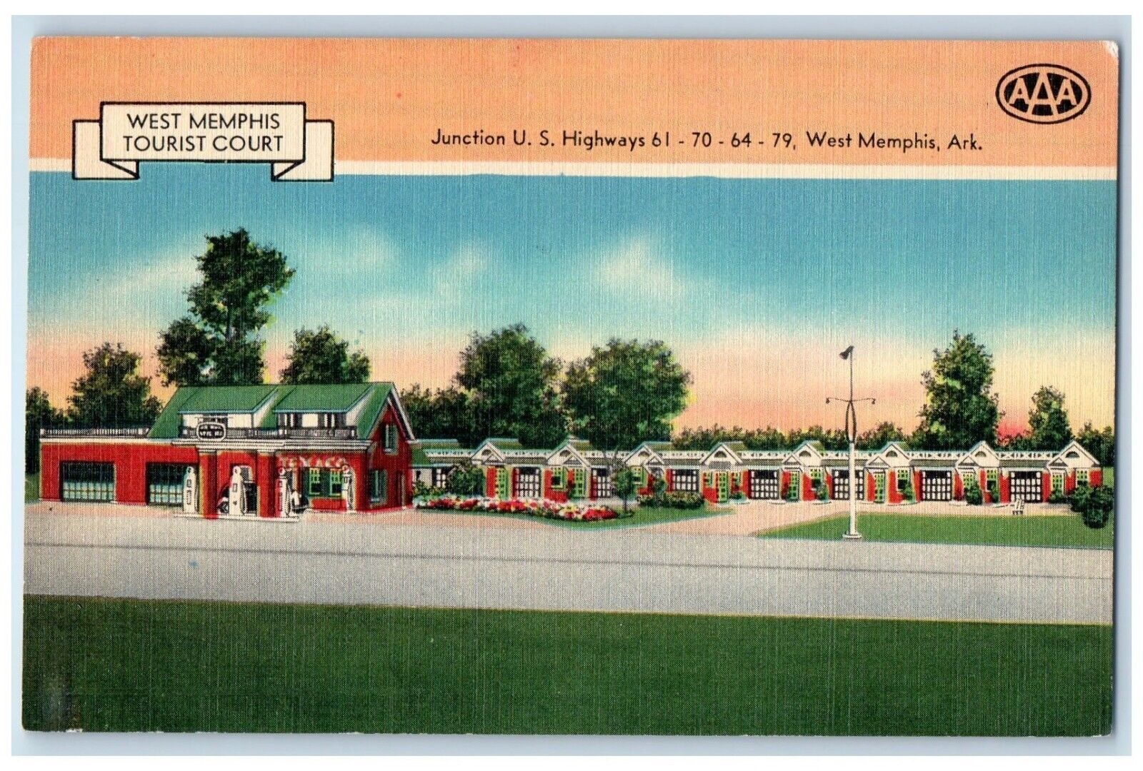 West Memphis Arkansas AR Postcard Tourist Court Junction Highways c1940 Vintage