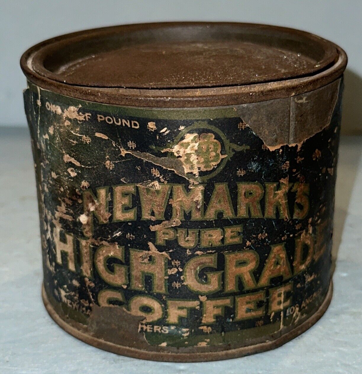 Vintage Newmark’s Pure High Grade Coffee Tin Can 1/2 lb. Los Angeles Paper Label