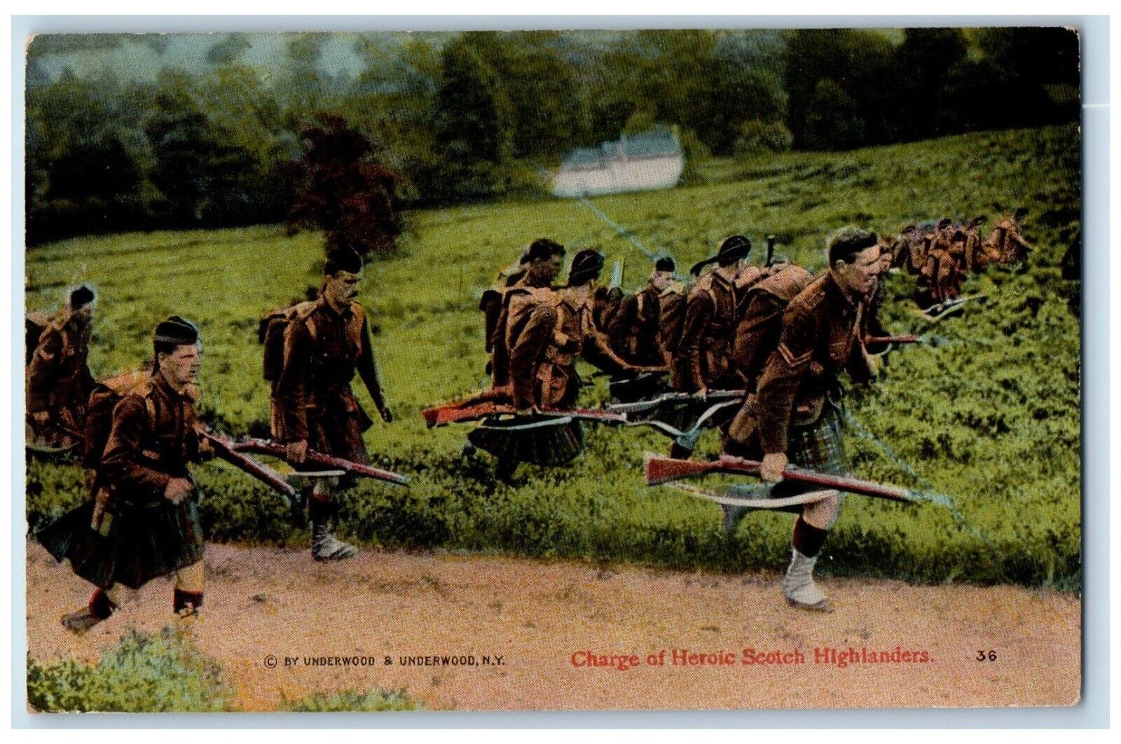 c1910\'s Charge Of Heroic Scotch Highlanders Rifle Unposted Antique Postcard