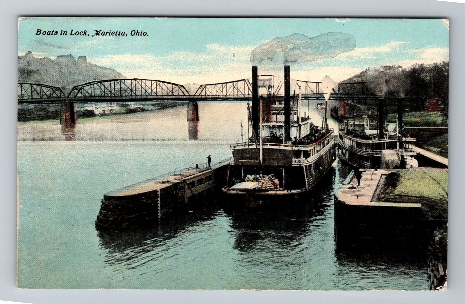 Marietta OH-Ohio, Boats in Lock, c1911, Vintage Postcard