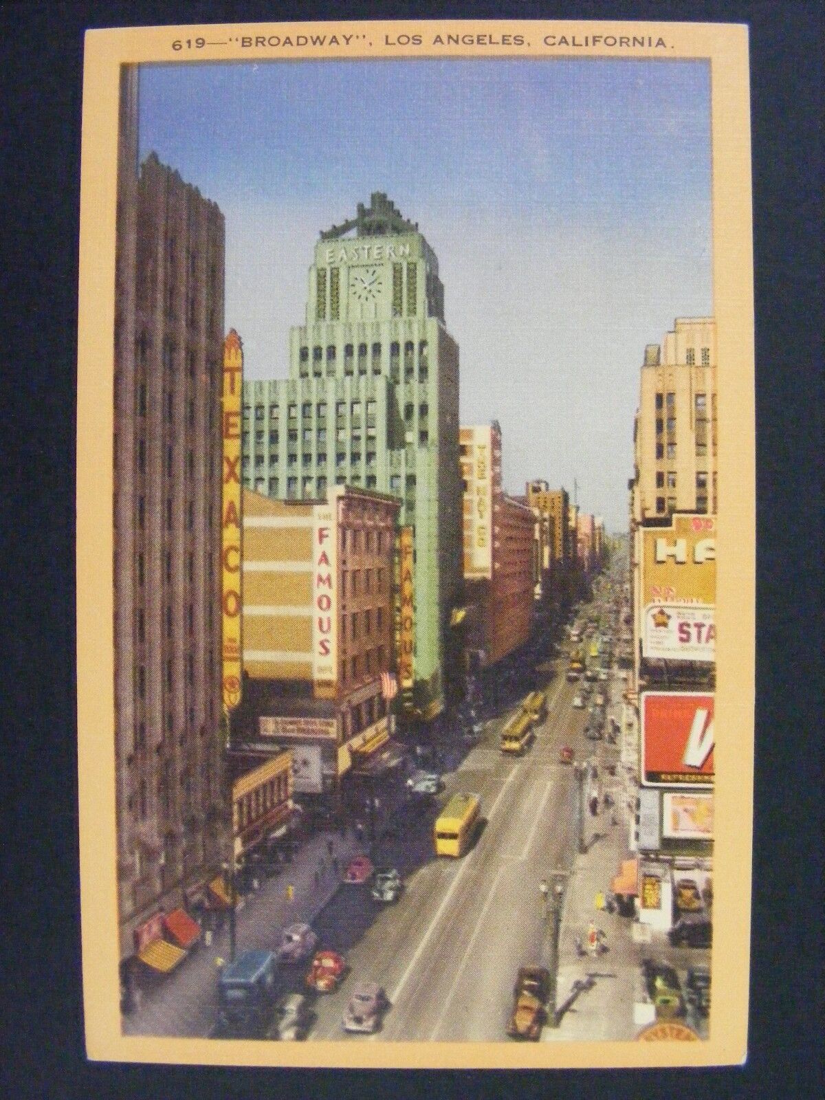 Los Angeles California CA Broadway Street View Signs Cars Linen Postcard 1930-45