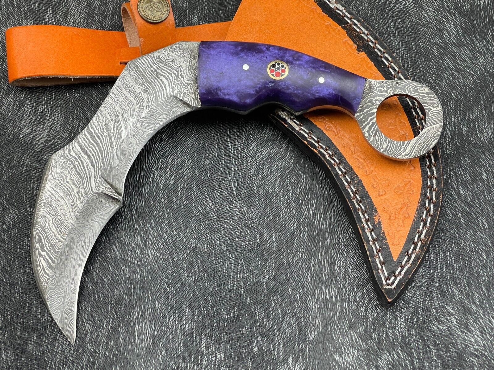Unique Custom handmade Damascus Blade  10\'\'KARAMBIT KNIFE W/L/Sheath  BL-2083