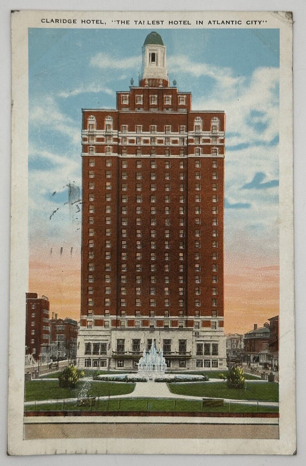 1915-1930 Claridge Hotel Postcard Tallest In Atlantic City Georgia