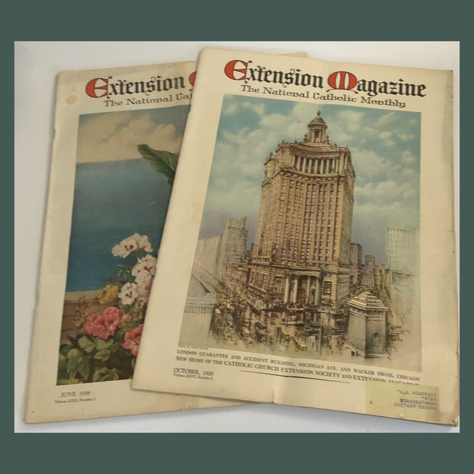 Vtg Extension Magazines The National Catholic Monthly - 1929 & 1936 - SET OF 2
