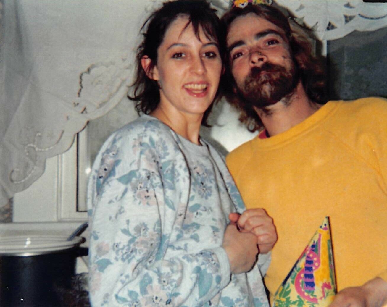 Vintage 1990s Found Photo Bearded Man Woman Couple Portrait #6