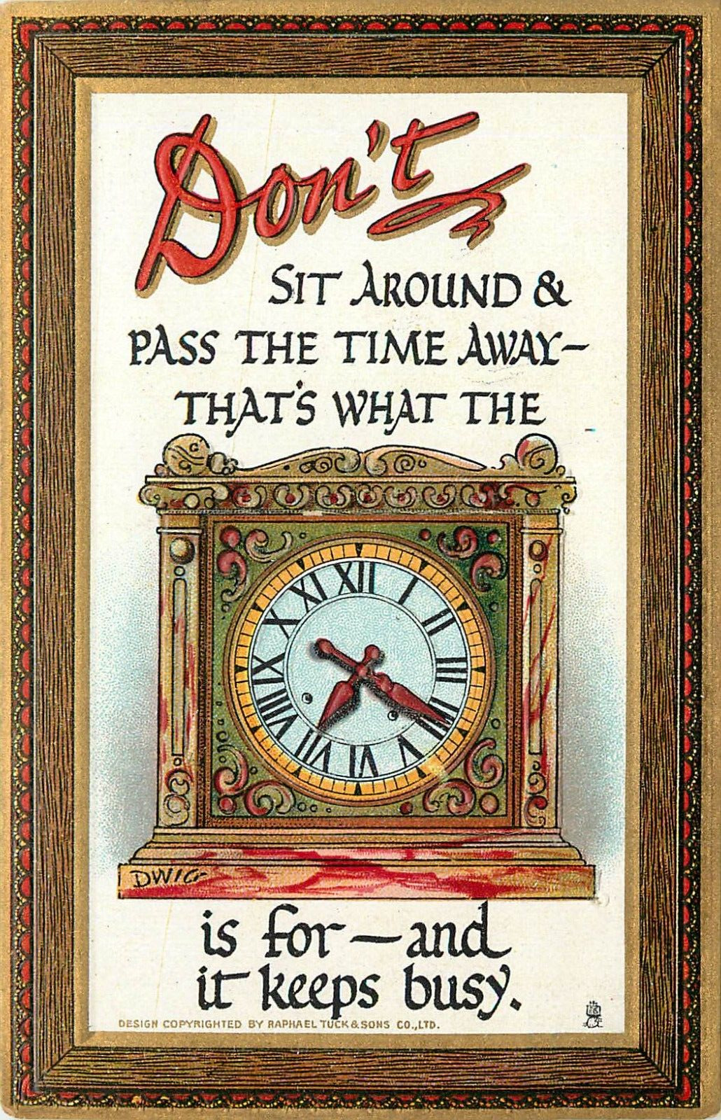 Embossed Tuck Postcard Knocks Witty and Wise 165 Artist Dwig Lazy Clock