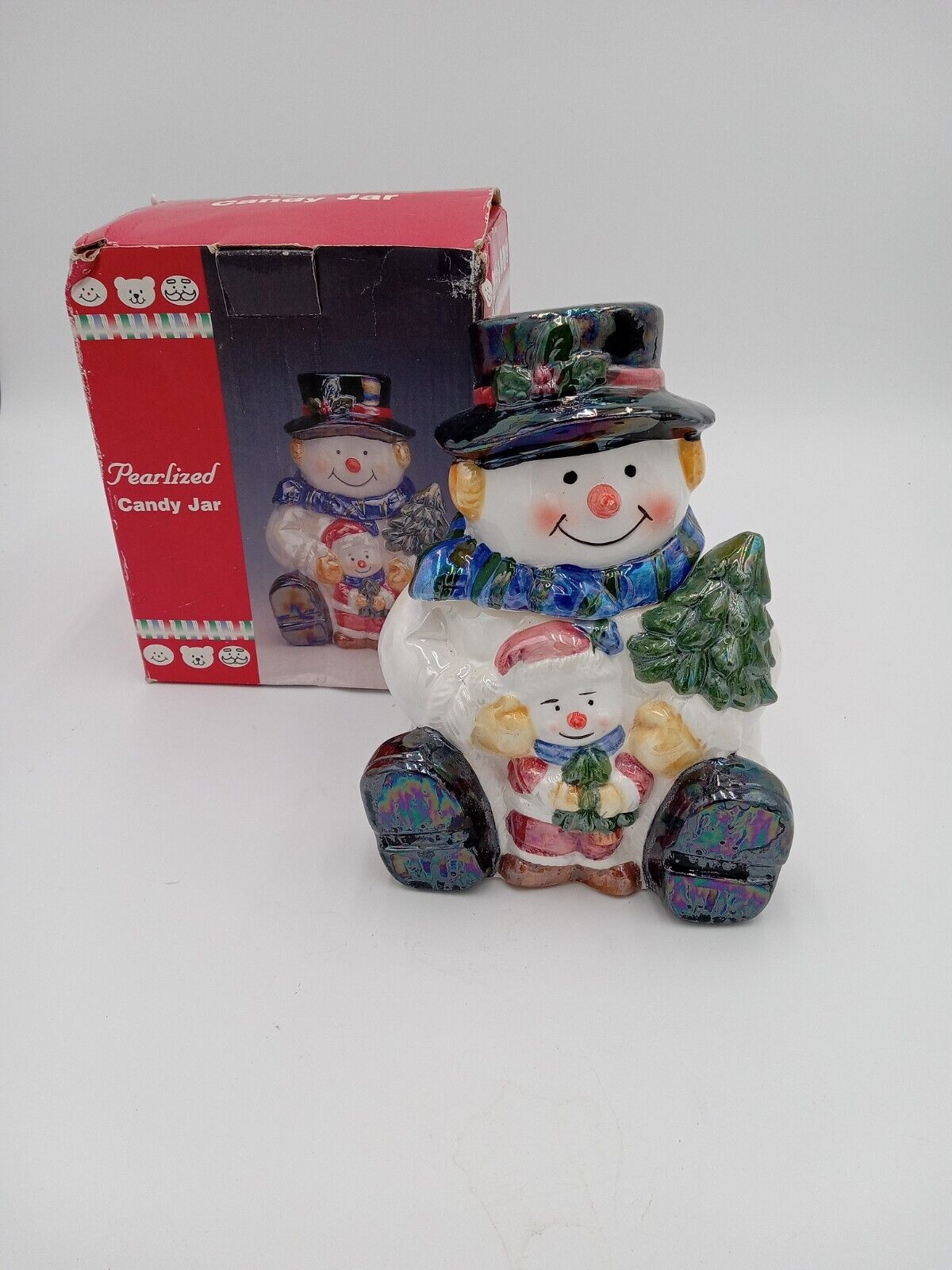 Pearlized Snowman Candy Jar with Original Box