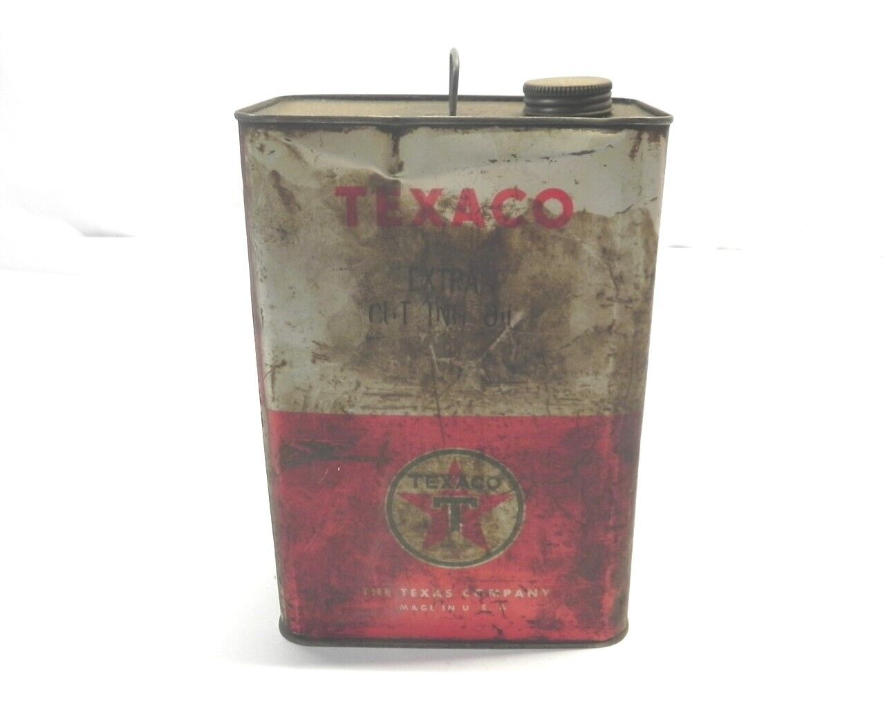 VINTAGE TEXACO EXTRA CUTTING OIL 1 GALLON CAN *EMPTY* PRE-OWNED DENTS DIRTY 