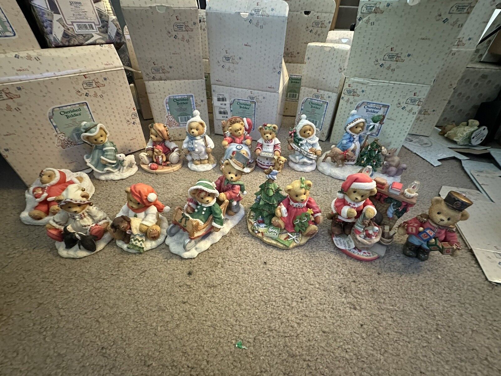 Cherished Teddies, Winter Theme, Lot of 14 With Boxes-(missing 1 box) 