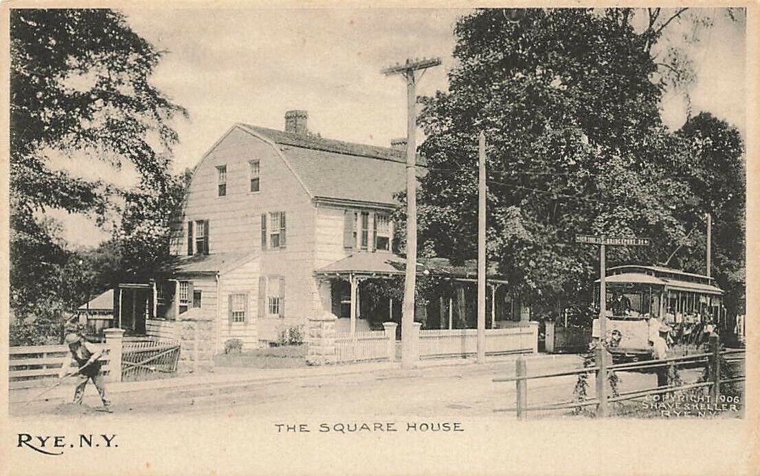 c1905 The Square House Trolley Purchase Street Scene Rye NY P340
