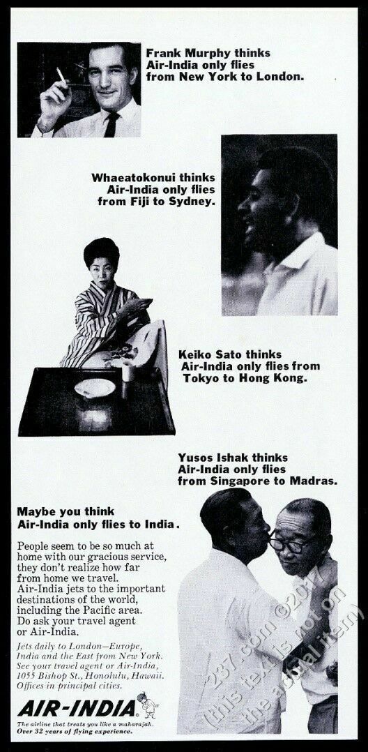 1966 Air India 4 travelers photo vintage print ad