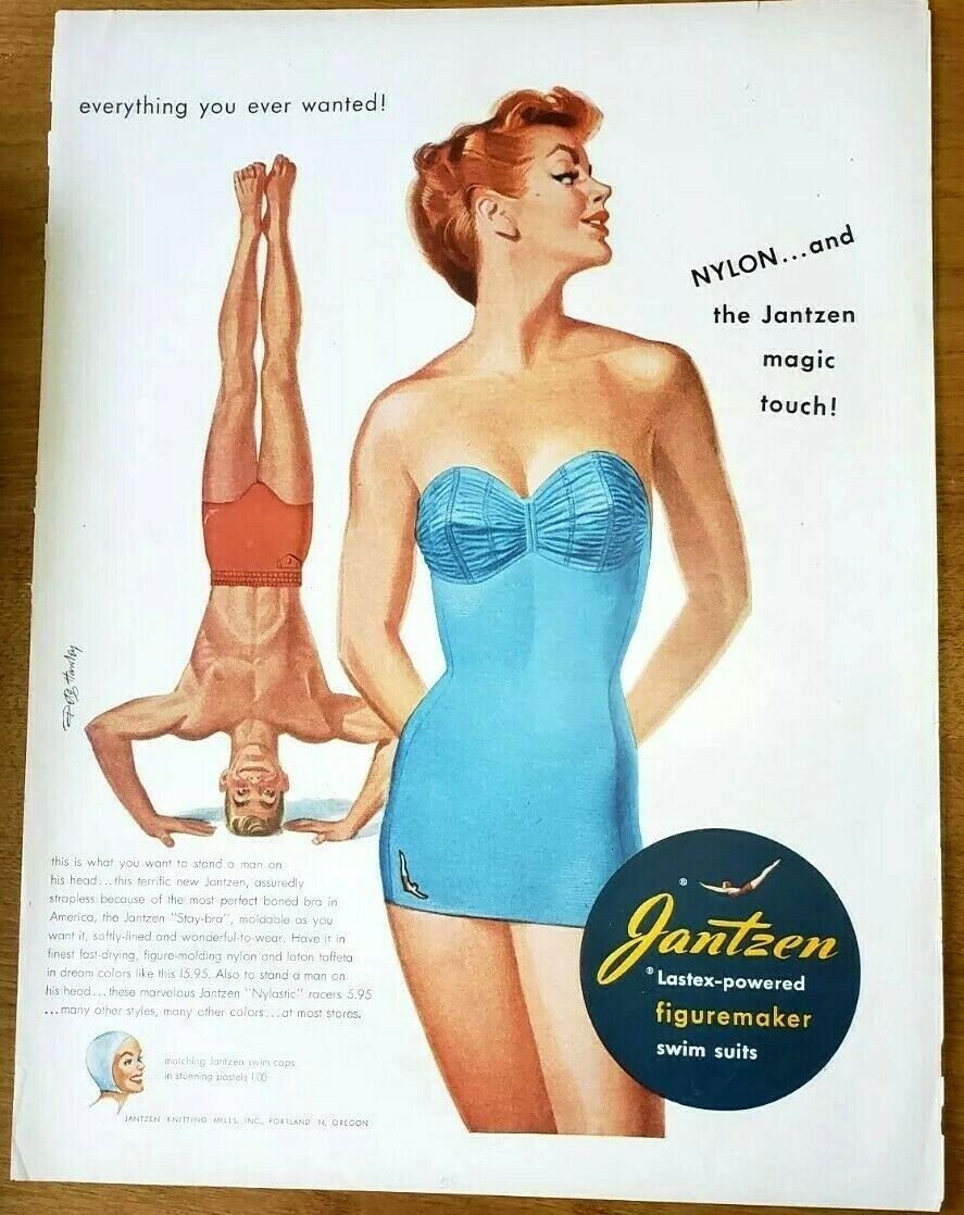 Vintage Jantzen 1950s Women\'s Swimsuit Original Print Ad Latex Figuremaker 