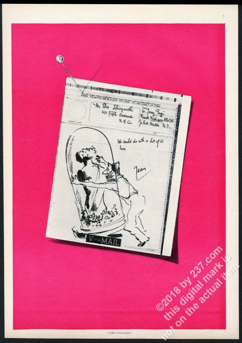 1944 Shocking de Schiaparelli perfume bottle Jean Pages art vintage print ad