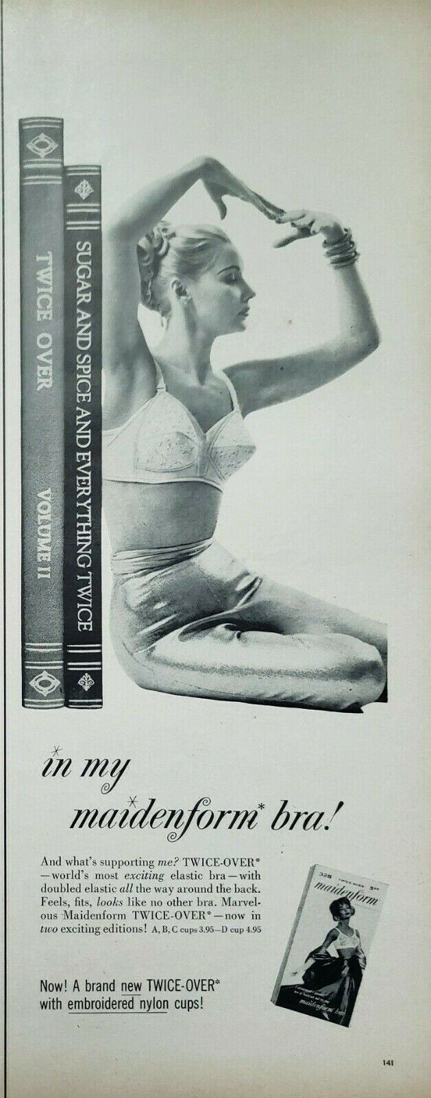 Vintage 1959 Maidenform Twice Over Bra Print Ad Ephemera Wall Art Decor Bookends