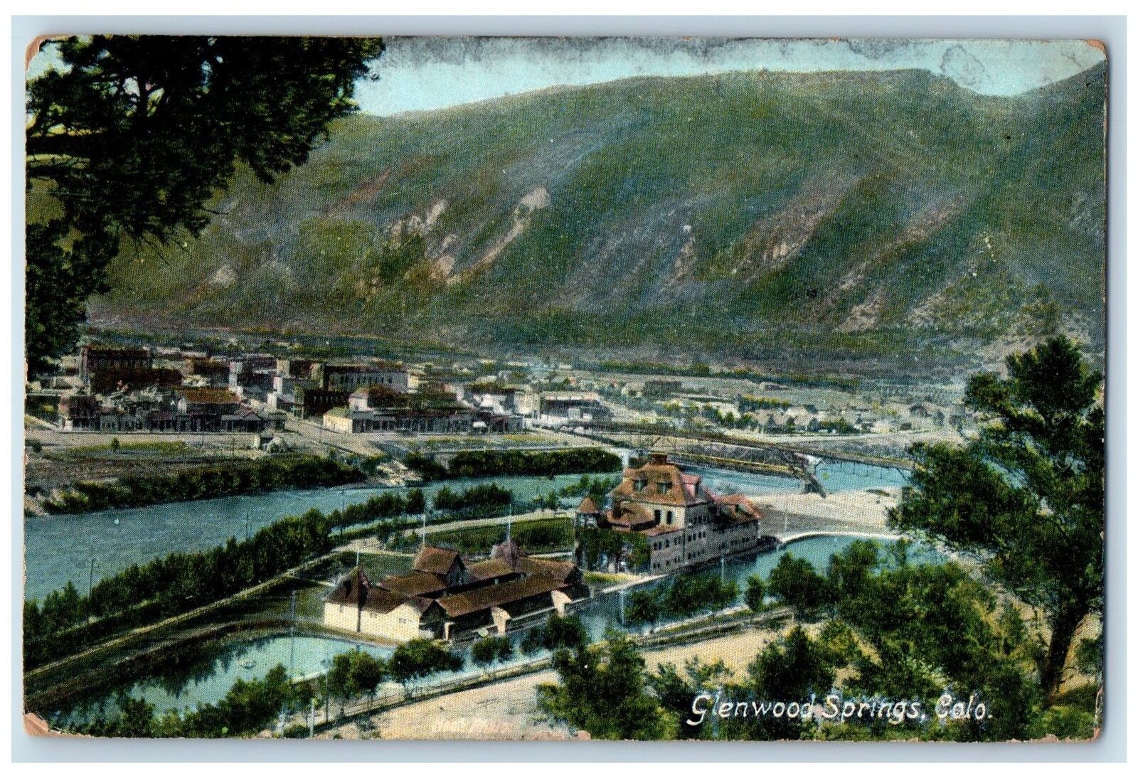 1909 Glenwood Springs River Lake Bridges Buildings Mountain Colorado CO Postcard