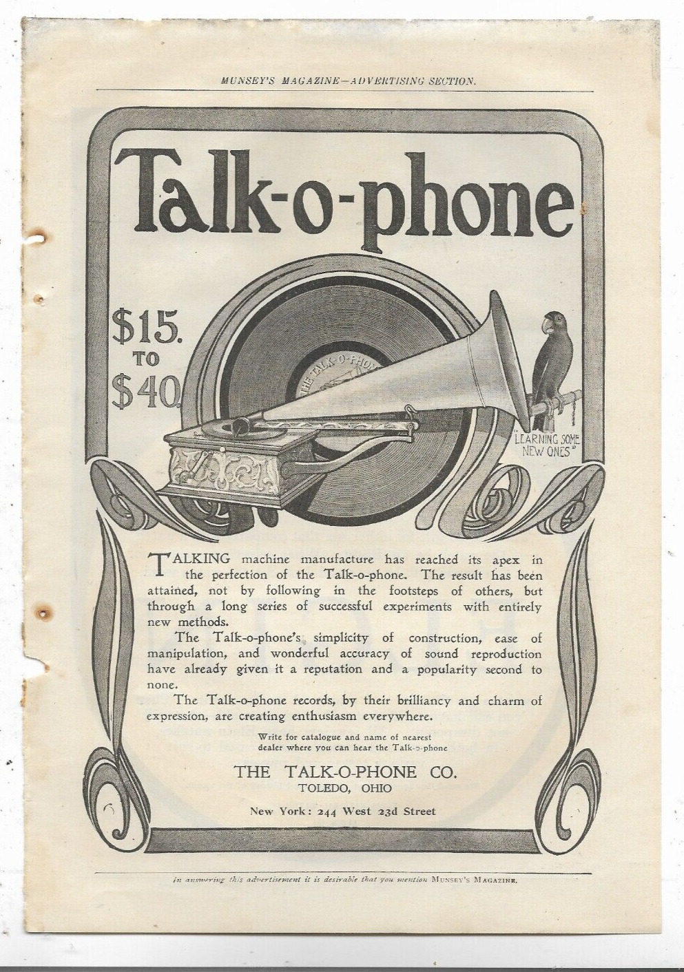 TALK-O-PHONE MACHINE ELGIN MEN WOMEN\'S WATCH 1904 MUNSEY\'S MAGAZINE Print Ads 12