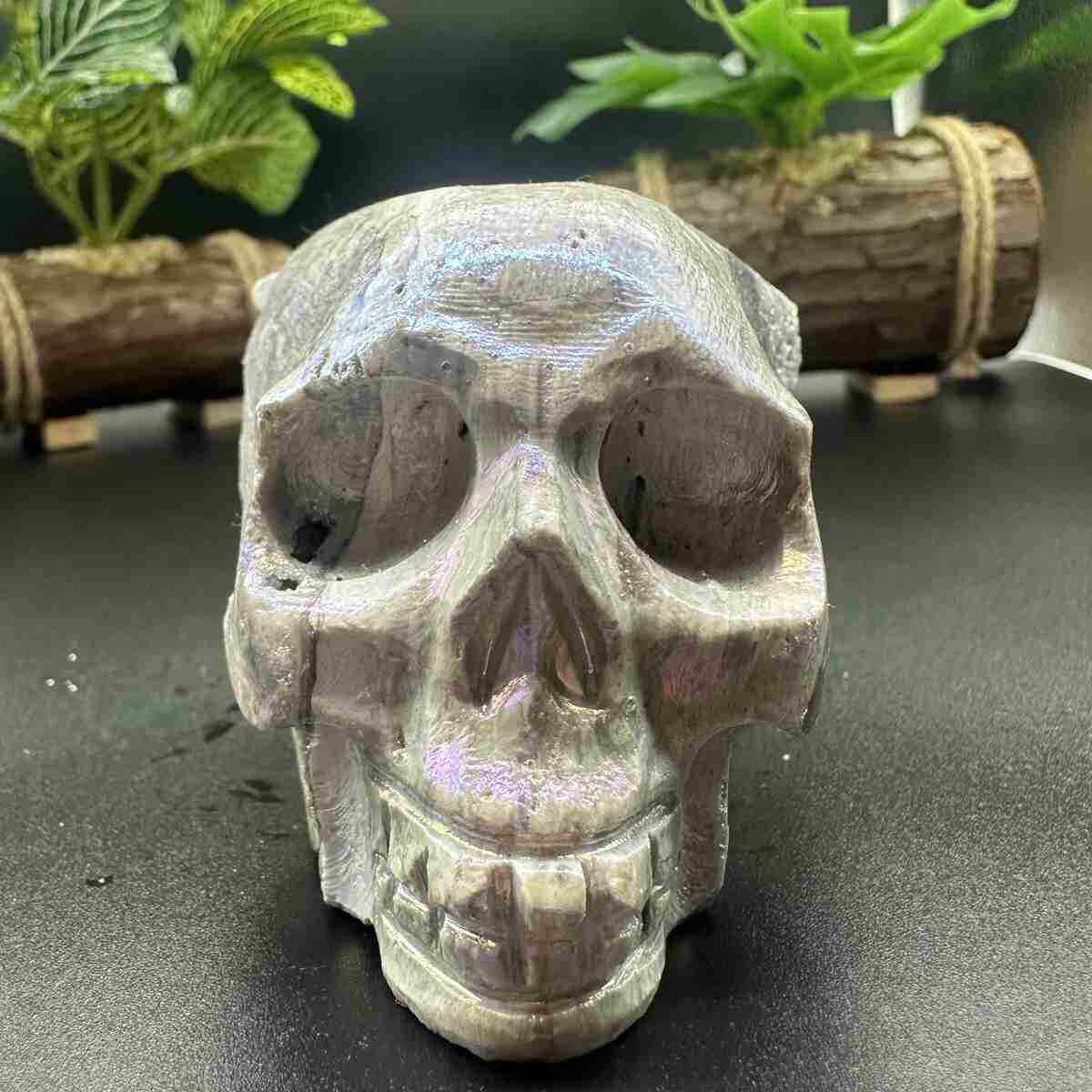 450g electroplate Natural sphalerite hand carved skull decor gem Healing gift