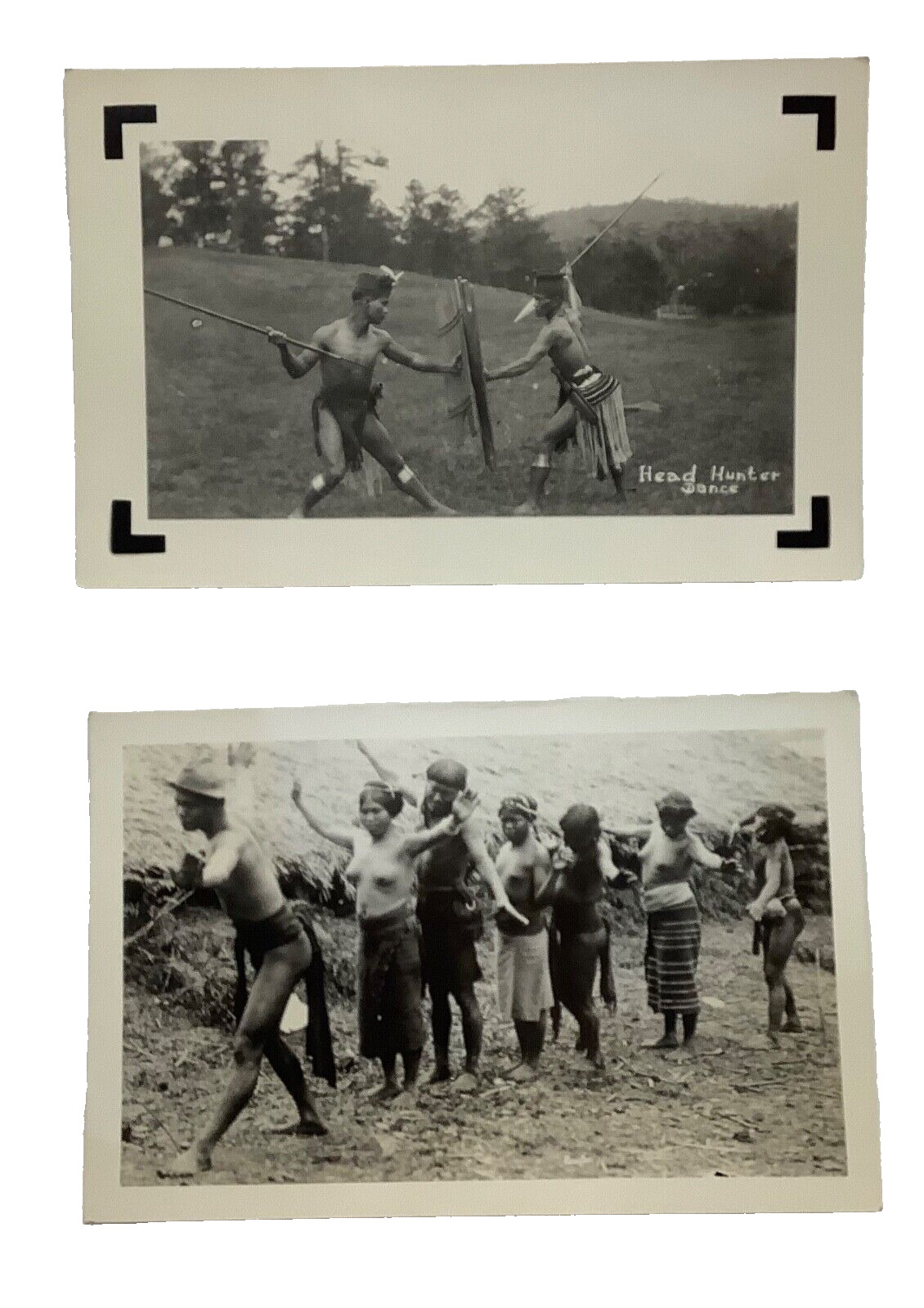 Lot of 2 Vintage Igorot Tribe Head Hunters Dance Philippines RPPC Postcards