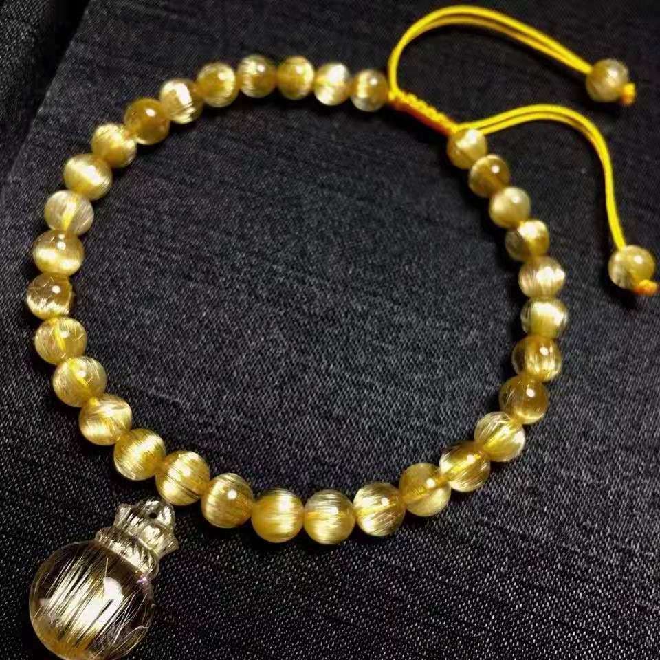 Natural Gold Rutilated Quartz Crystal Round Beads Pi Xiu Bracelet 5.5mm AAAAAA