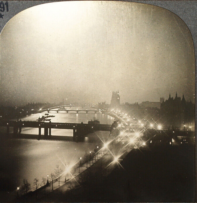 Keystone Stereoview the Thames at Night, London, England from 1930s T400 Set #91