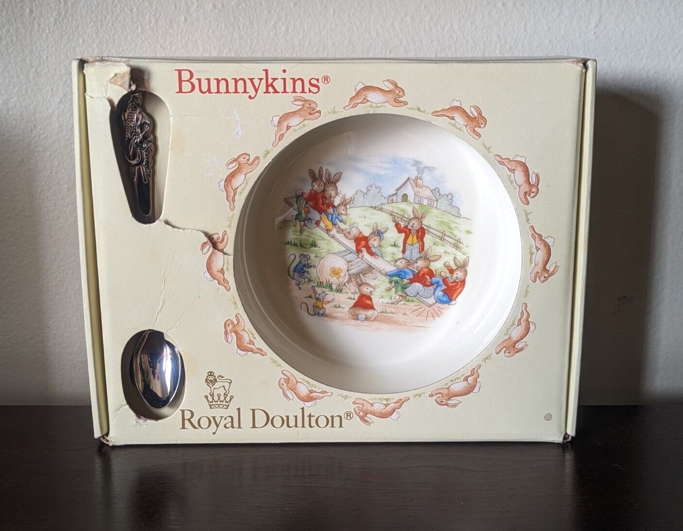 Royal Doulton Bunnykins Nursery Set Bone China Bowl & Spoon Vintage 1988 