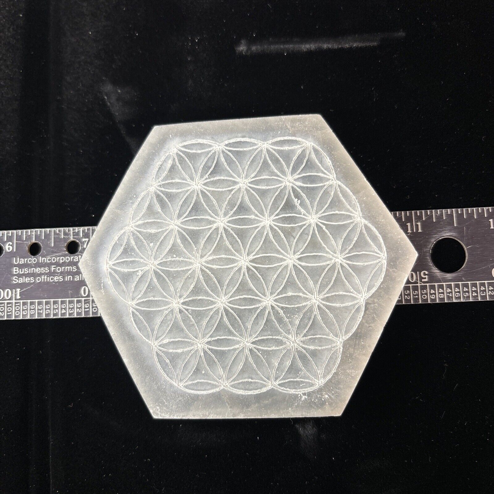 4” Hexagonal Selenite Charging Plate/grid With Flower Of Life