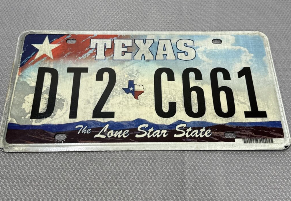 Texas License Plate Car 2011 Lone Star State Colorful Clouds Mountains DT2 C661