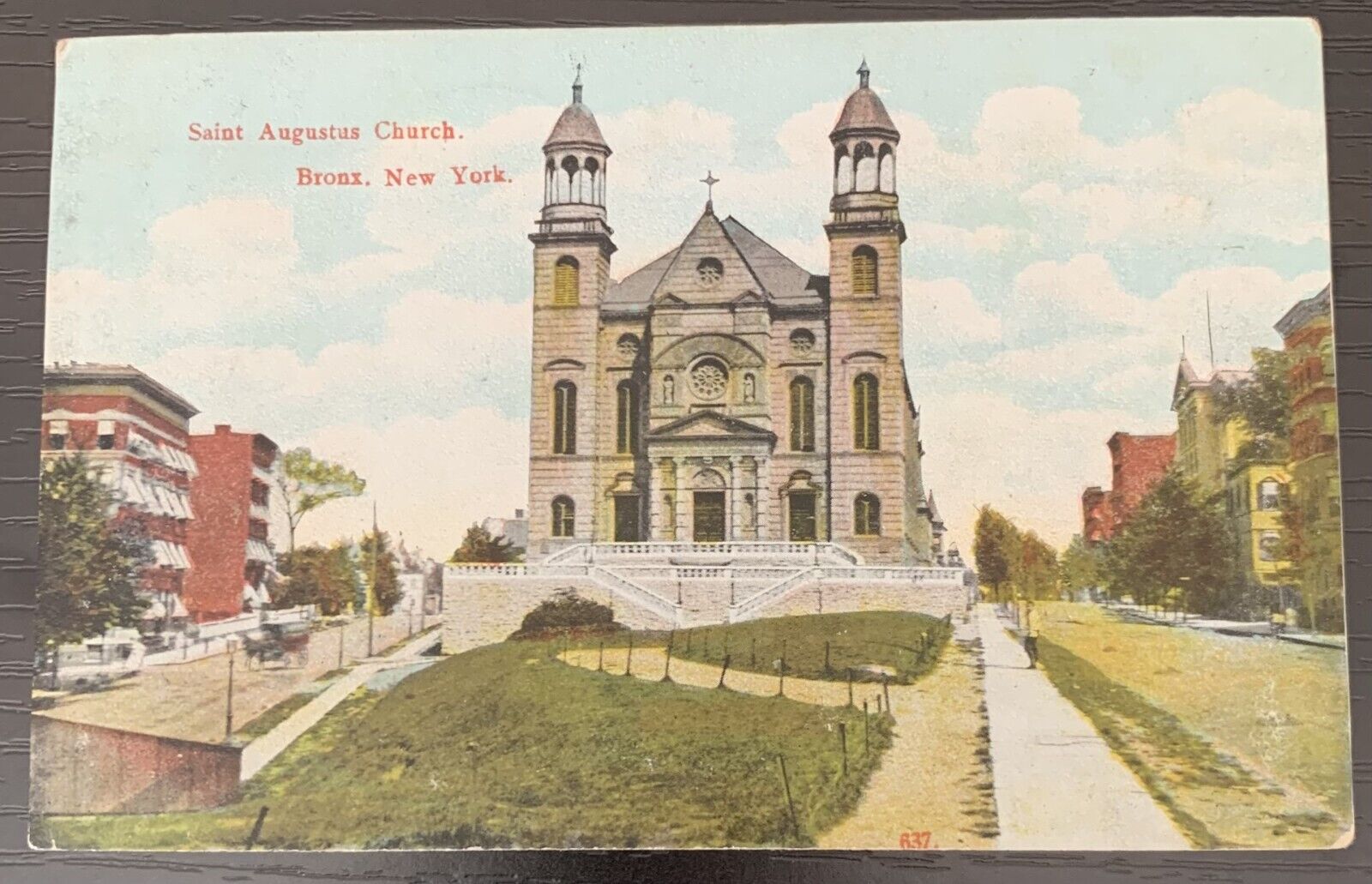 1910\'S SAINT AUGUSTUS CHURCH BRONX NEW YORK COLOR POSTCARD USED VF COND