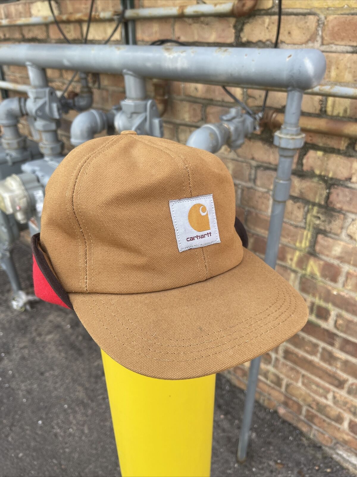 Vintage 90s USA Made Carhartt L Tan Brown Canvas Trapper Hat Insulated Ear Flap