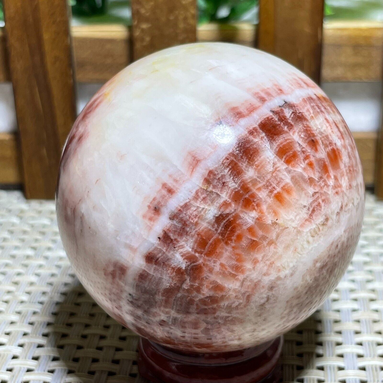 Top Natural red stripe pork stone quartz Crystal Sphere energy Healing 269g A7