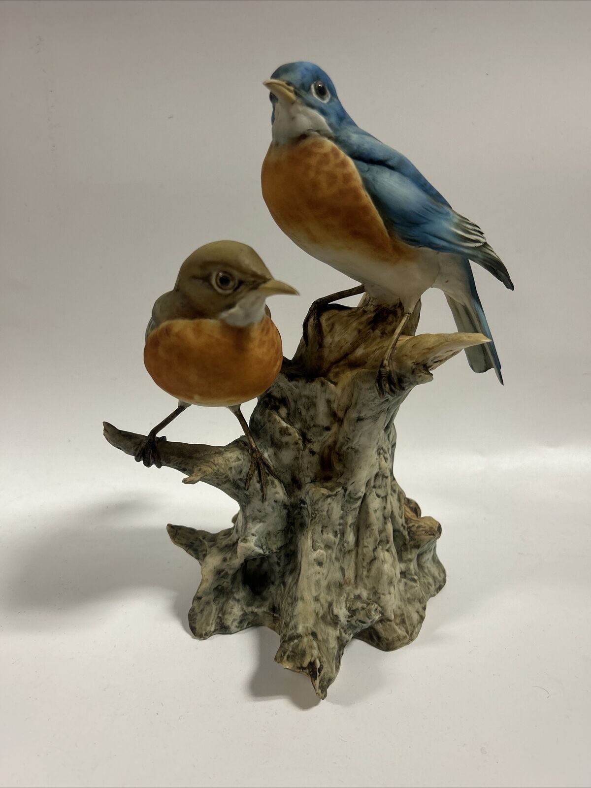 Tay Porcelain Two Blue & Yellow Birds On a Tree Trunk (3/8” Chip Wing Bottom)