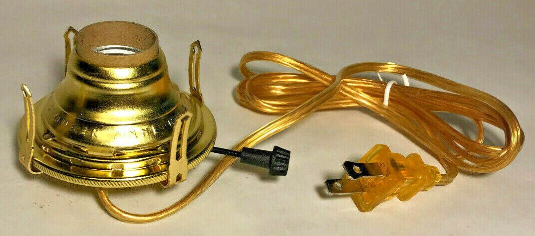 New Solid Brass #2 Queen Anne Electric Lamp Burner With 6 ft. Gold Cord #EB213