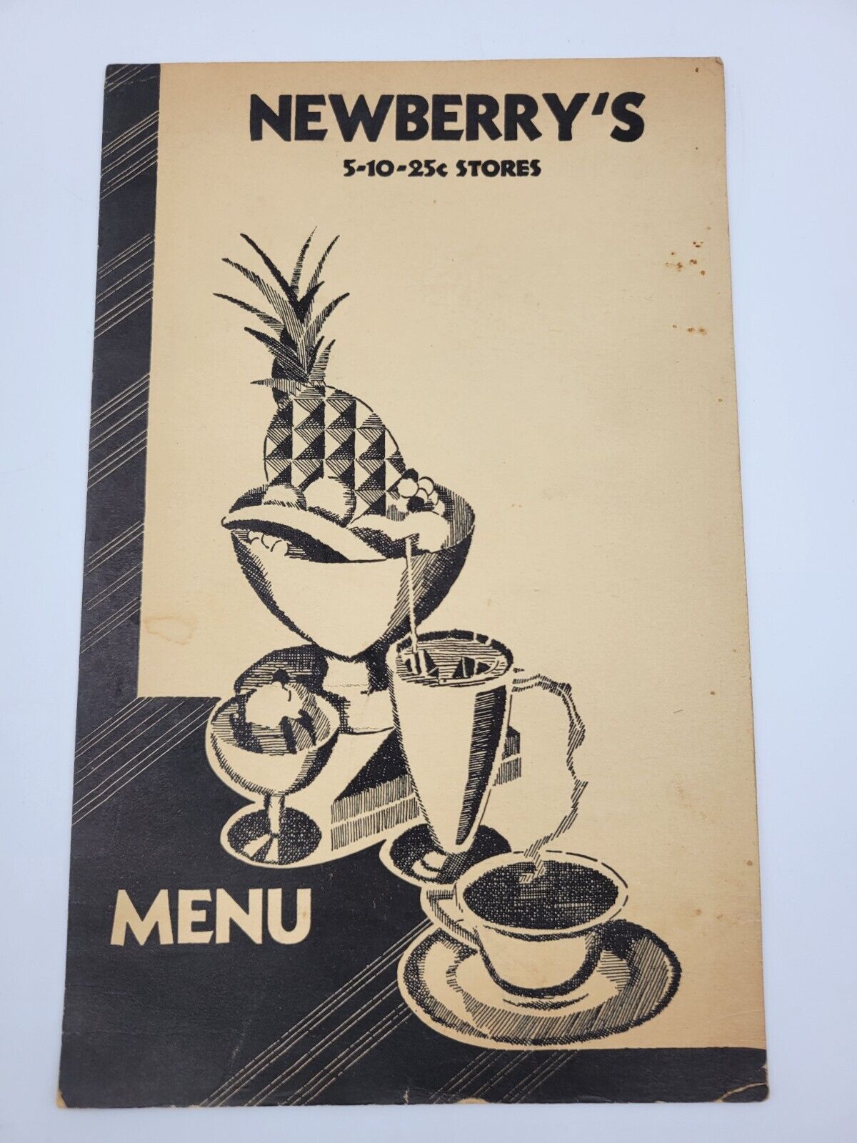 Vintage Newberry\'s Menu 5-10-25 cent Stores Fountain Refreshment Ice Cream Malt