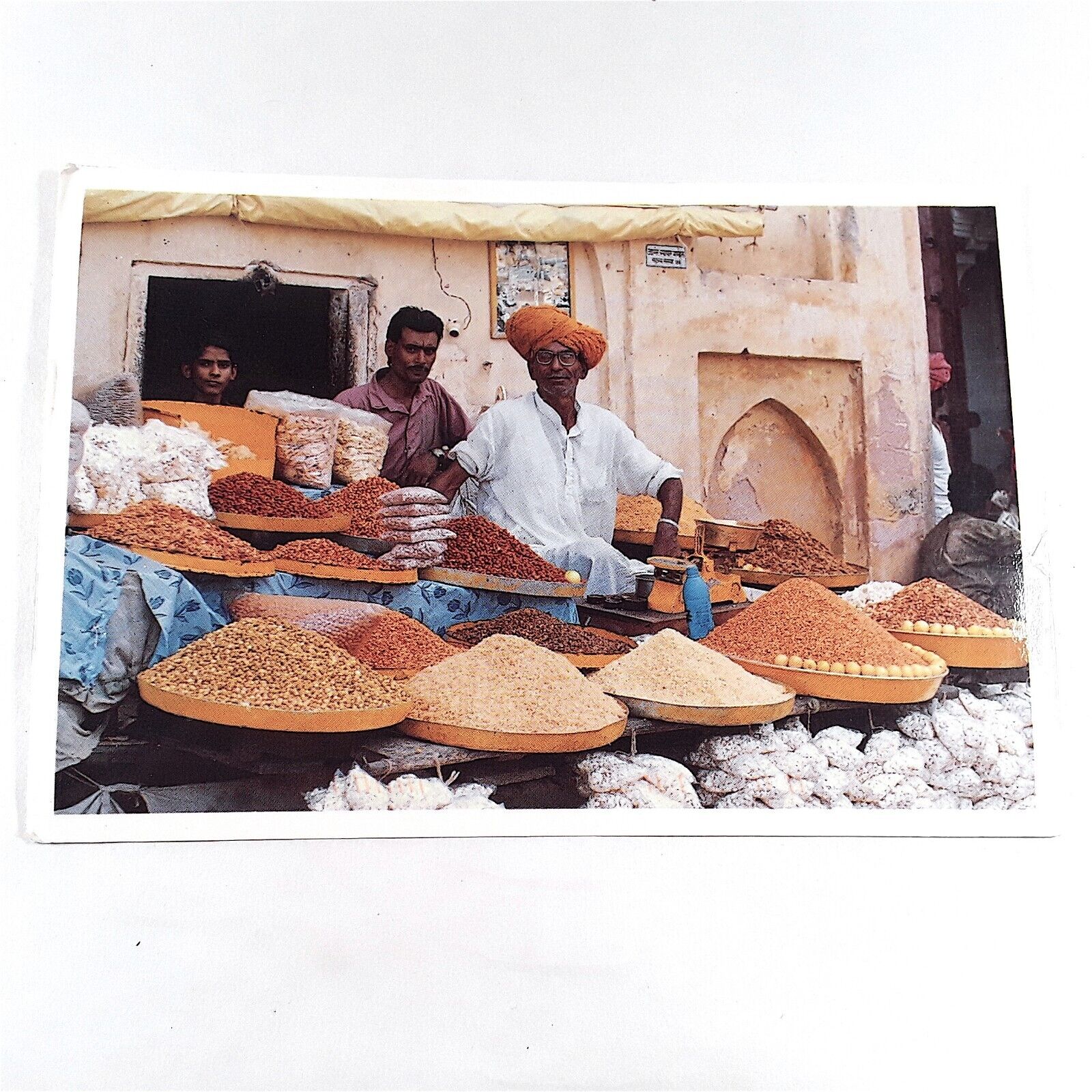 India -Open Air Market- Grain Venders Rajasthan India 1990s Postcard 4.25 X 6.25