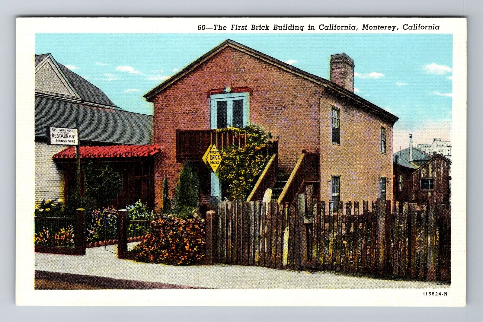Monterey CA-California, First Brick Building, Antique, Vintage Souvenir Postcard