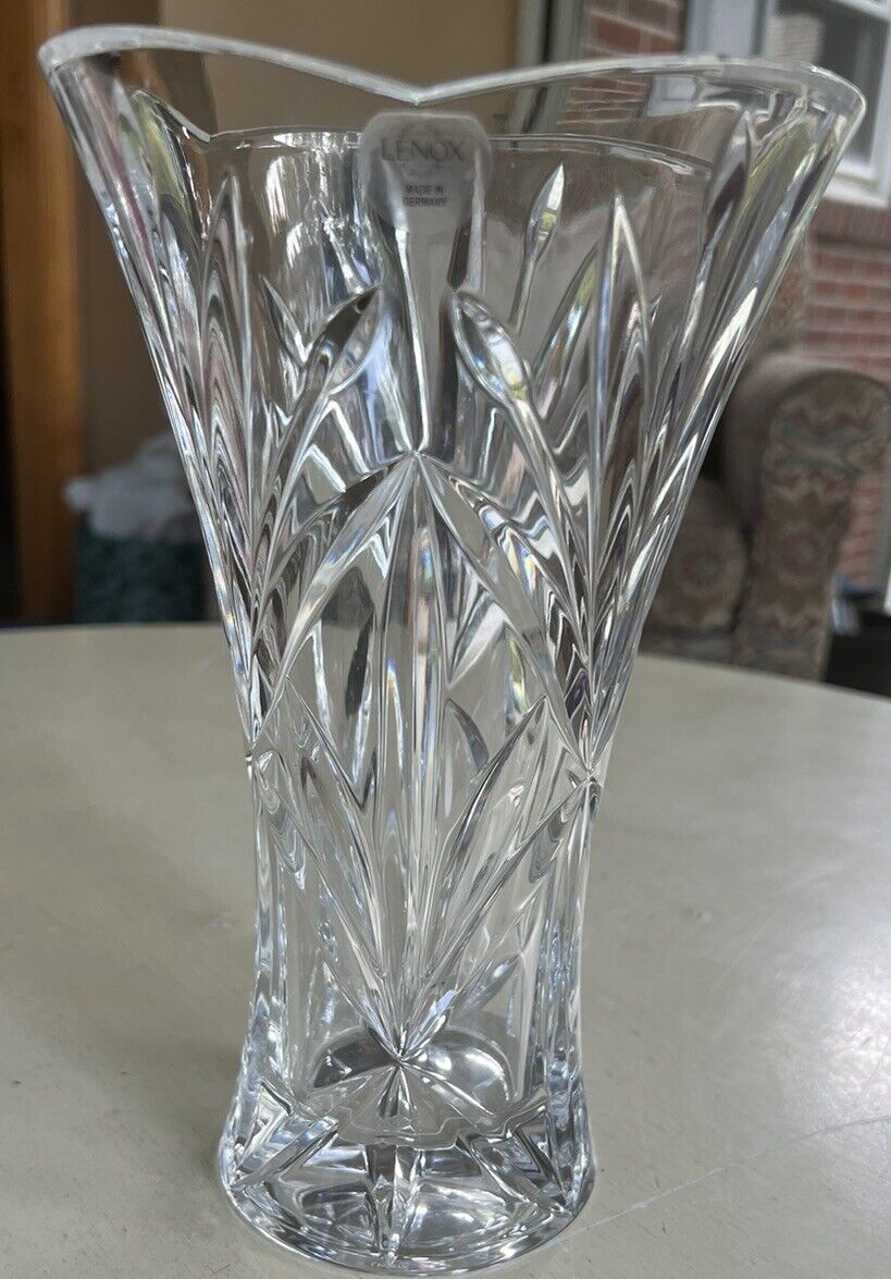 Vintage Lenox Lead Crystal Vase Made in Germany 9.5” inches Logo Sticker