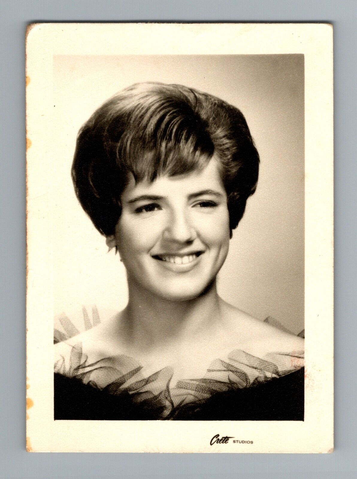 Vintage 1960s Woman Smiling Portrait Crete Studios B&W 2.5x3.5