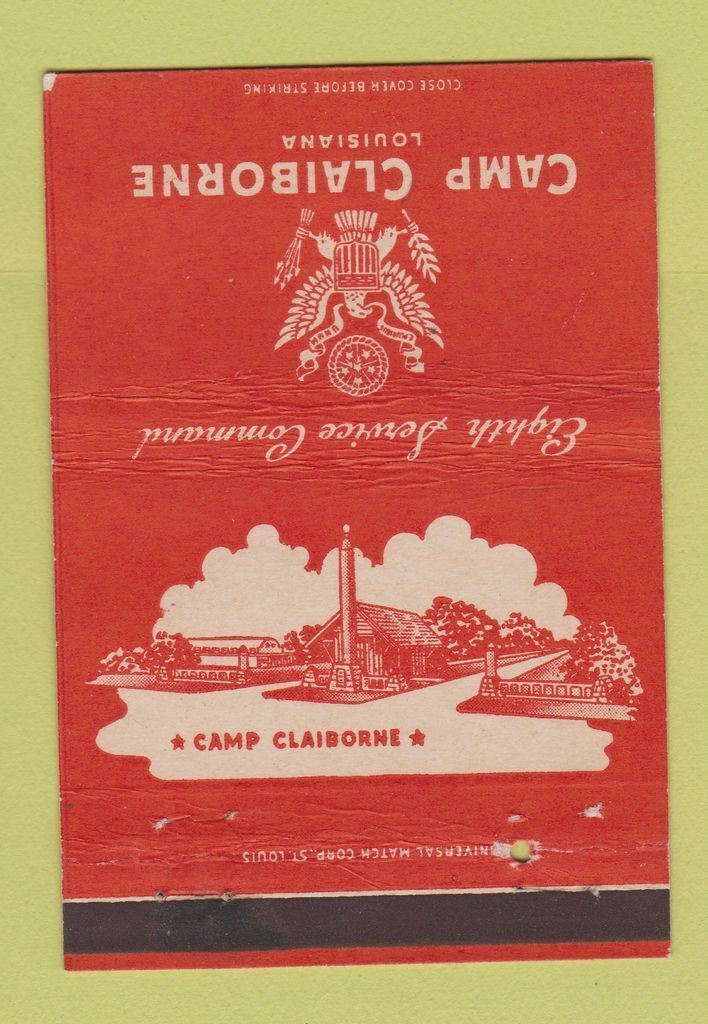 Matchbook Cover - Camp Claiborne Army 8th Service Command LA postcard 40 Strike
