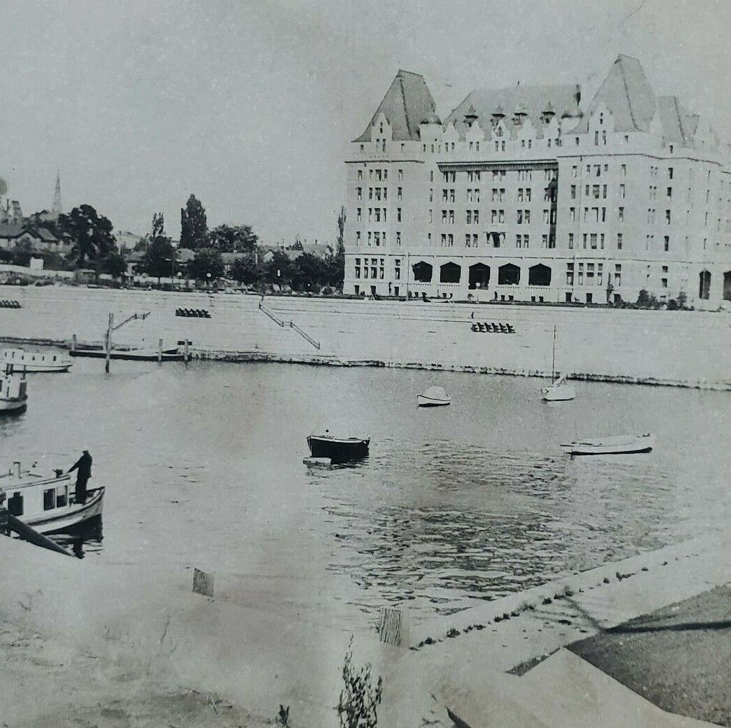 Victoria BC Fairmont Empress Hotel Canada Government Street Boats Stereoview J92