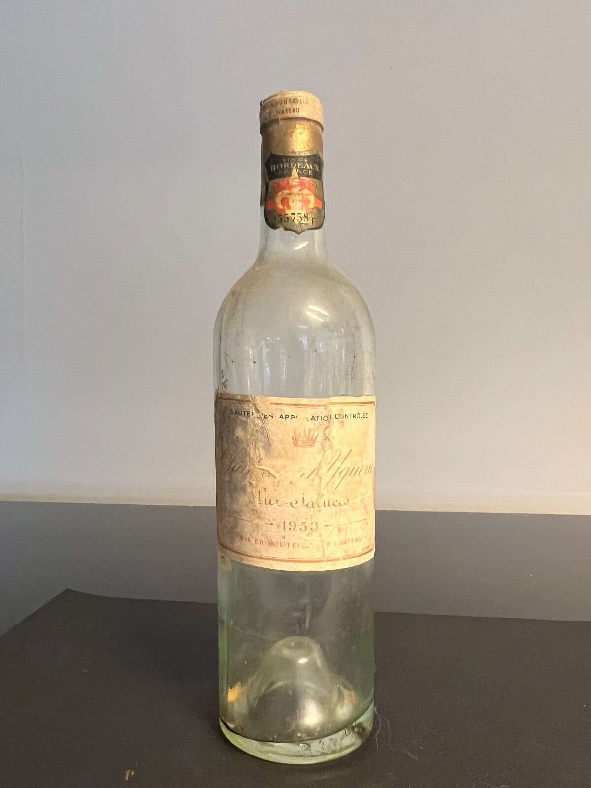 Very Rare Château d\' Yquem 1953 Empty Wine Bottle.