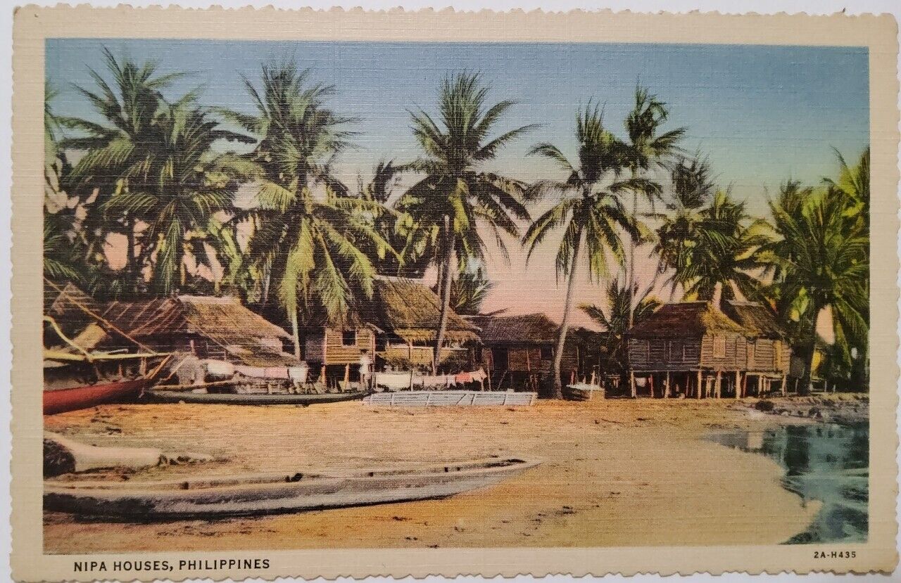 1932 Nipa Houses Philippines Linen Postcard Photo Souvenir 2A-H435