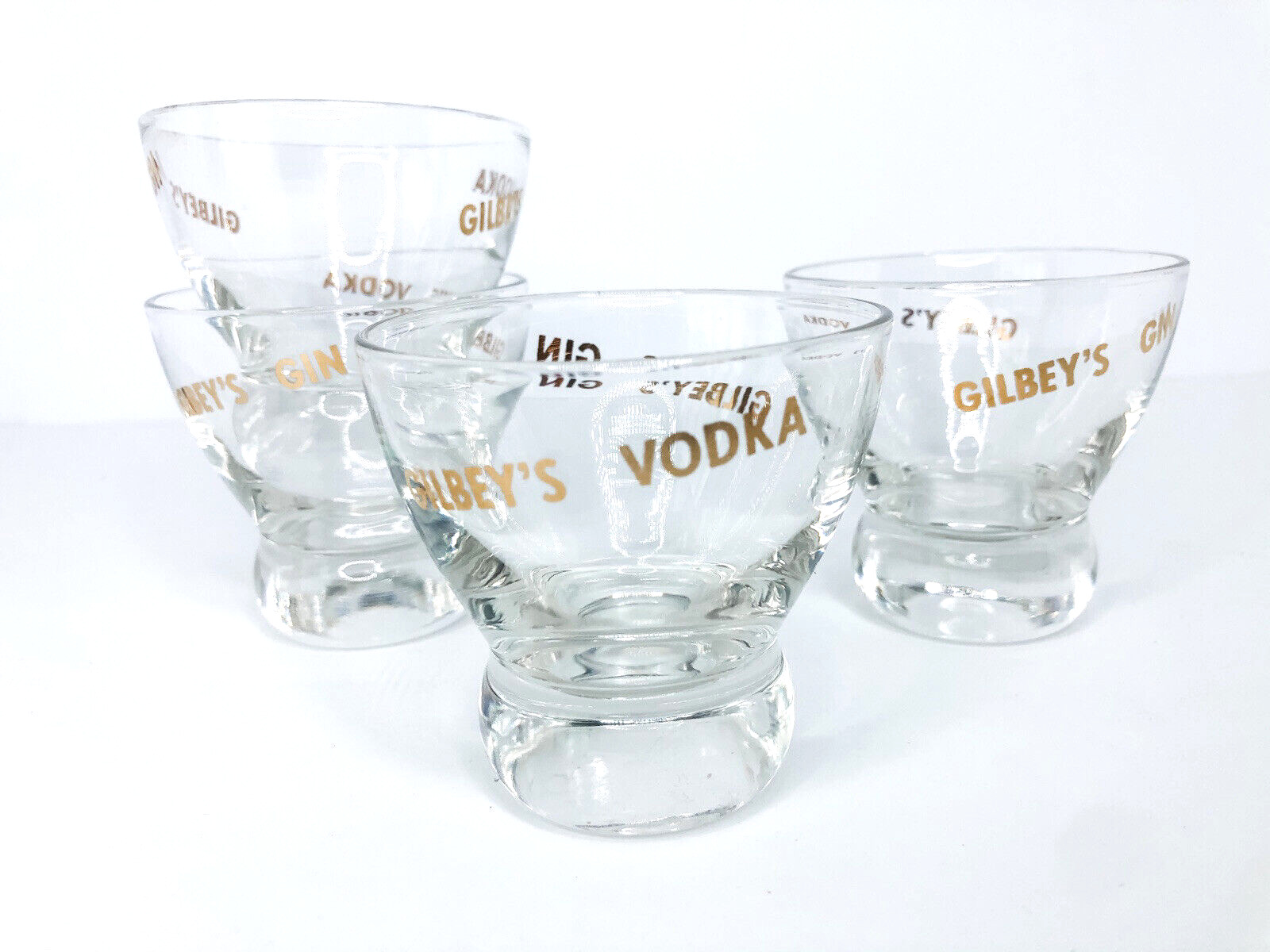 Gilbey's Vodka Gilbey's Gin Glasses Lot of 4  Vintage Spirits Liquor Glassware