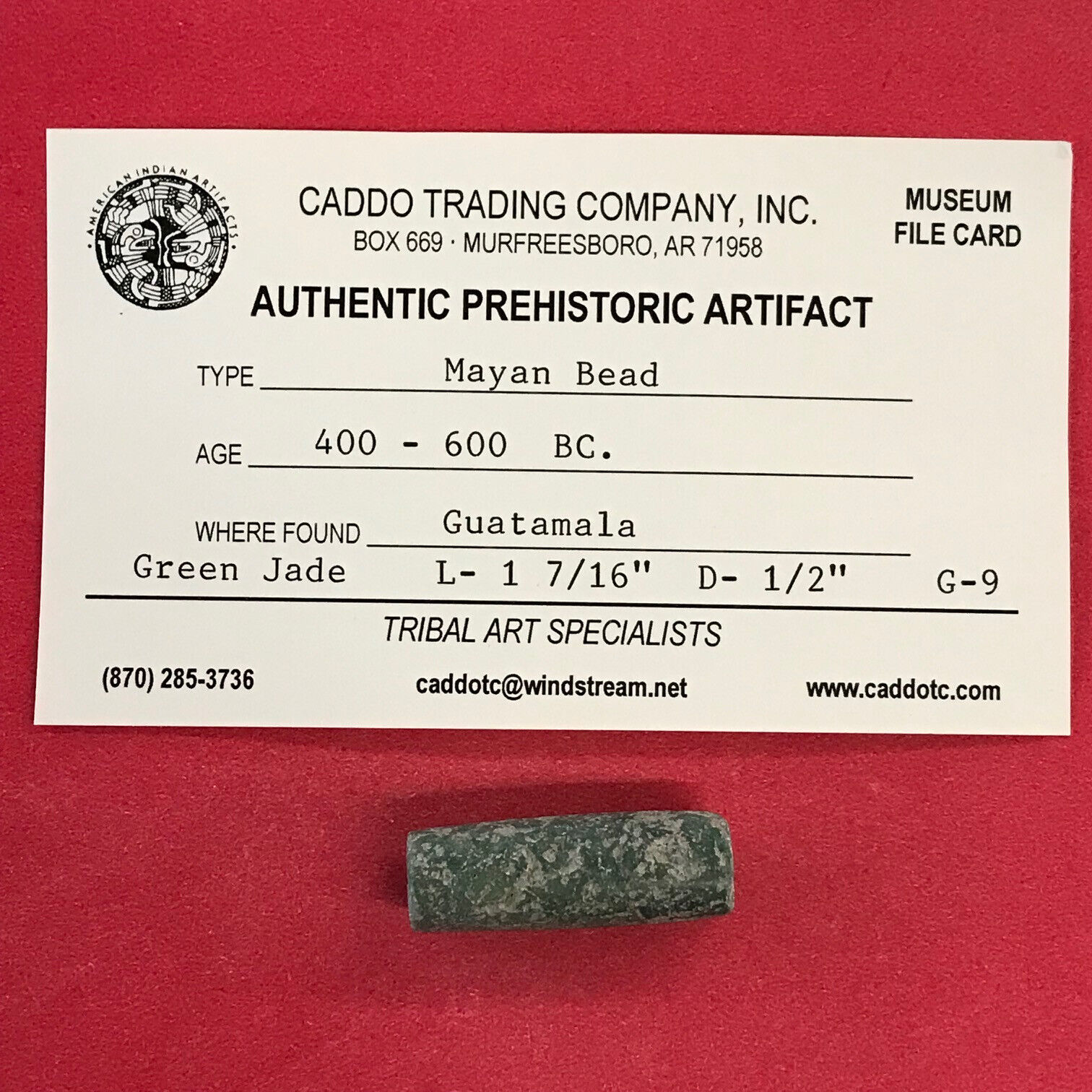 6362 Mayan Bead Authentic Prehistoric Arrowhead Artifact Indian Guatamala Jade