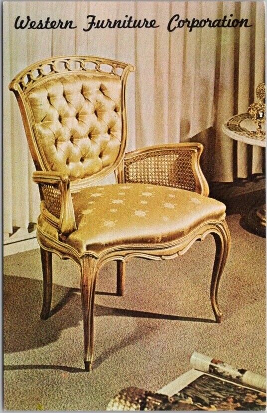 c1950s CLEVELAND Ohio Advertising Postcard WESTERN FURNITURE CORP. Gold Chair