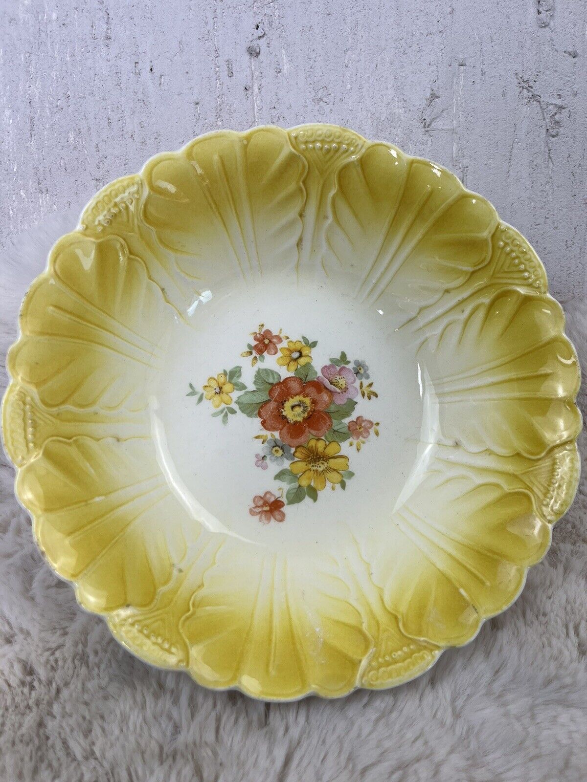 Vintage Yellow Floral Rose Design  Cabbage Leaf Design Soup Bowls Stamp only #77